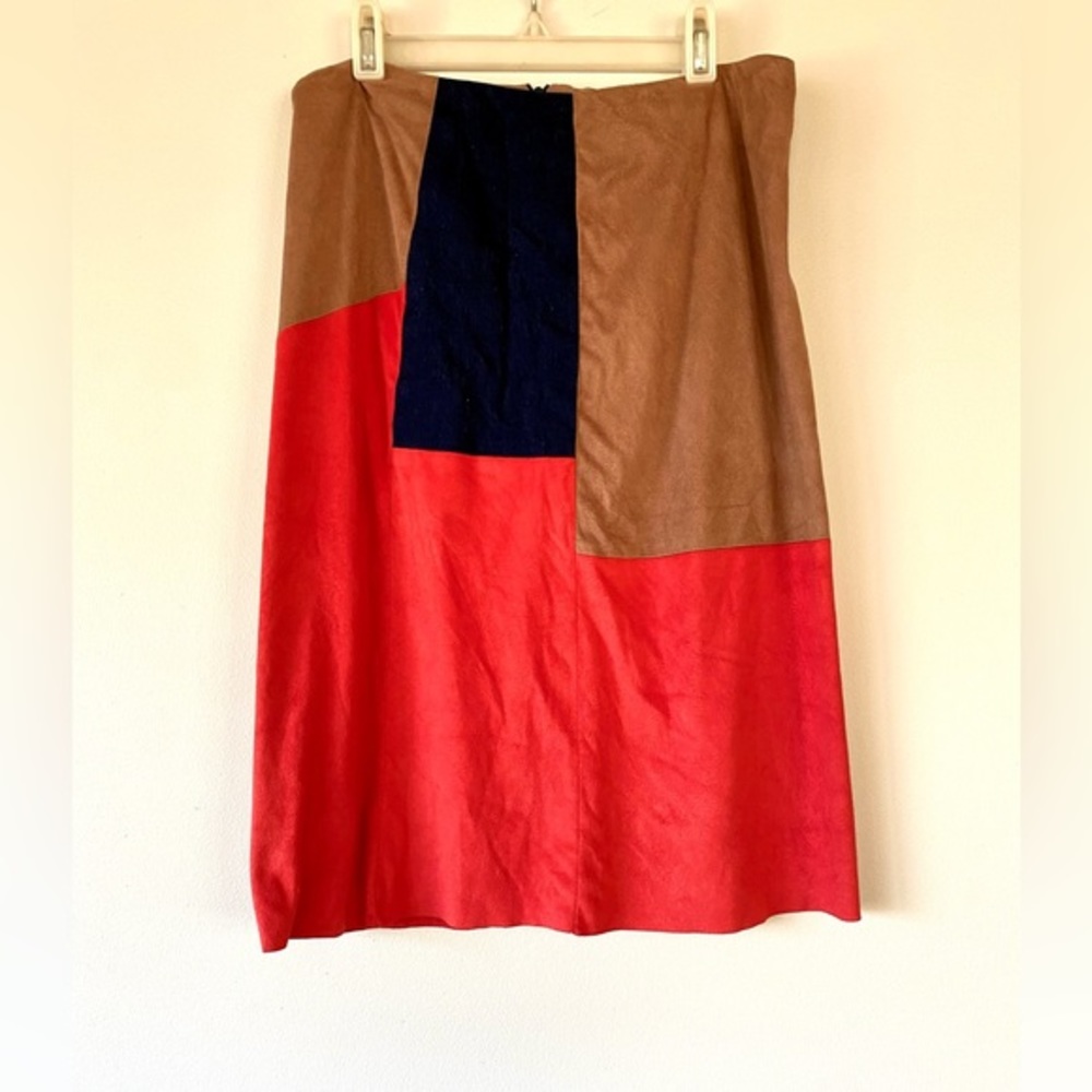 Unique 90s Vintage Microsuede & Denim Midi Skirt sz 6 - Picture 1 of 11